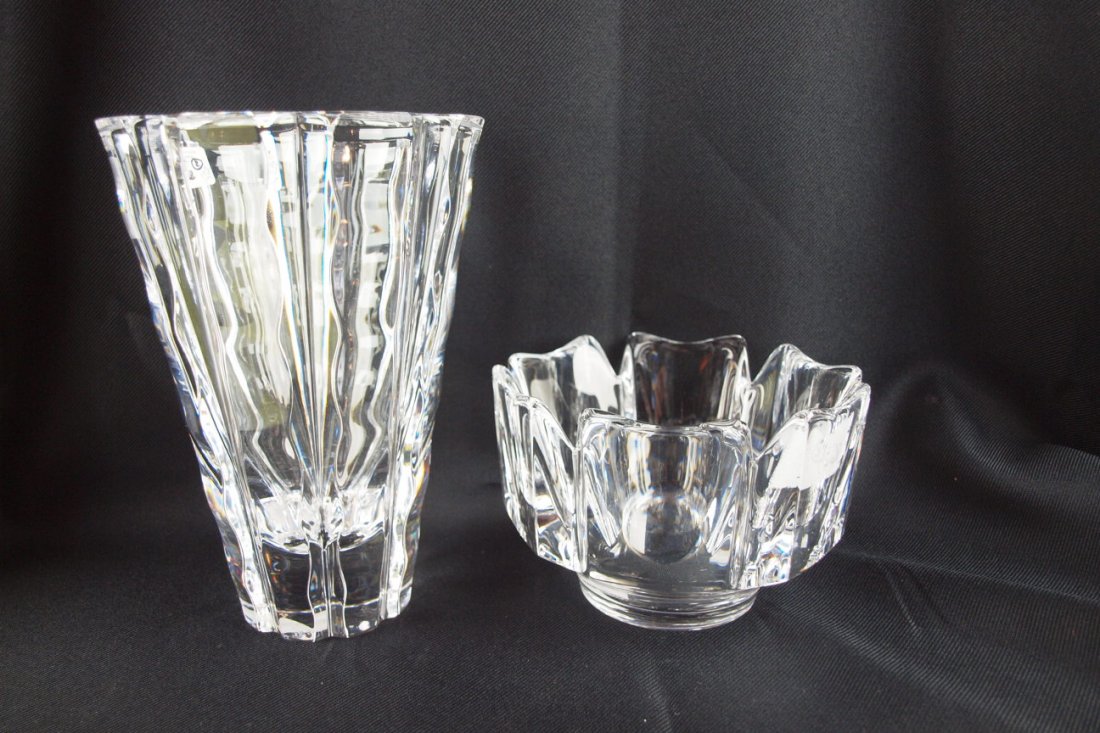 Orrefors crystal art glass vase 8" and bowl 4" 