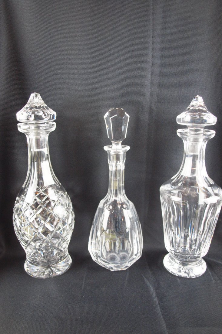 Crystal glass decanter lot of 3 including 2 signed Wa