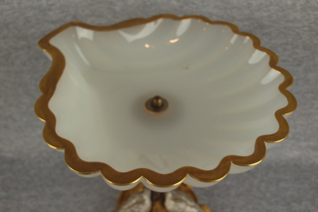 Art glass opaline shell compote with gold rim suppo - 3