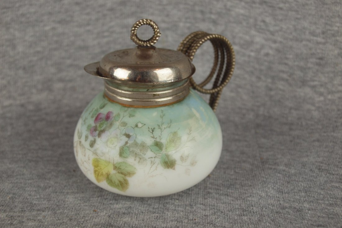 Mt. Washington creamer with silver mounted handle and