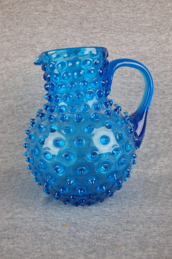 Victorian cobalt hobnail glass water pitcher