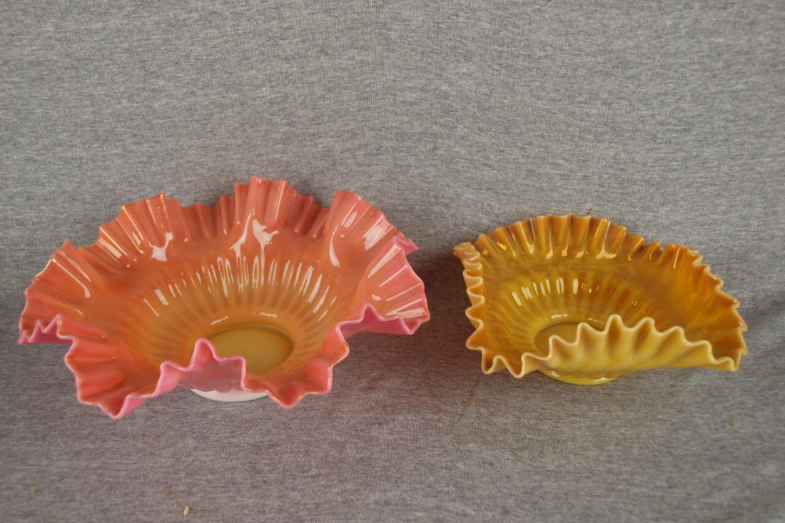 Lot of 2 Victorian art glass brides basket inserts, 