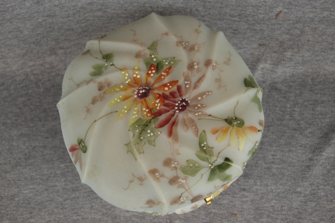 Wavecrest round covered box with floral enamel, 7"d  - 2