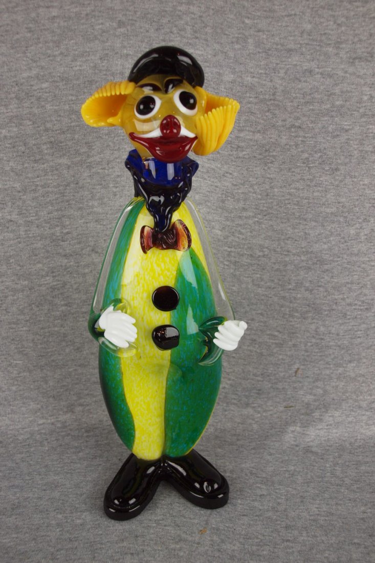 Murano art glass multi-color clown figure, 15" 