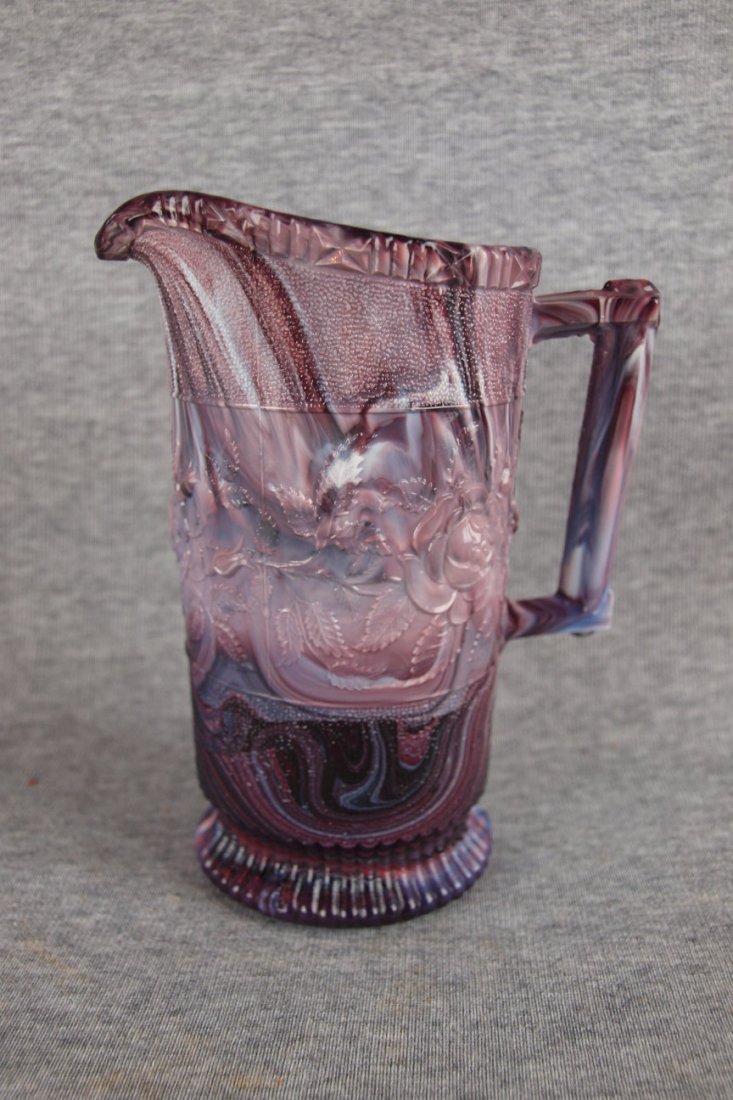 Early purple slag glass pitcher, 6 1/2" 