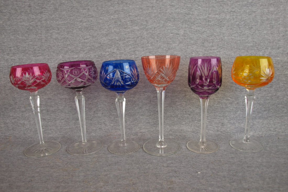 Bohemian cut to clear set of 6 tall stemmed goblets,
