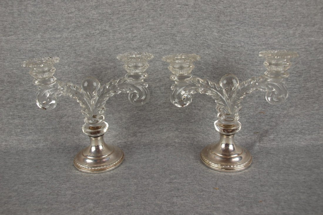 Fostoria pair of 2 like candle holders with sterling b