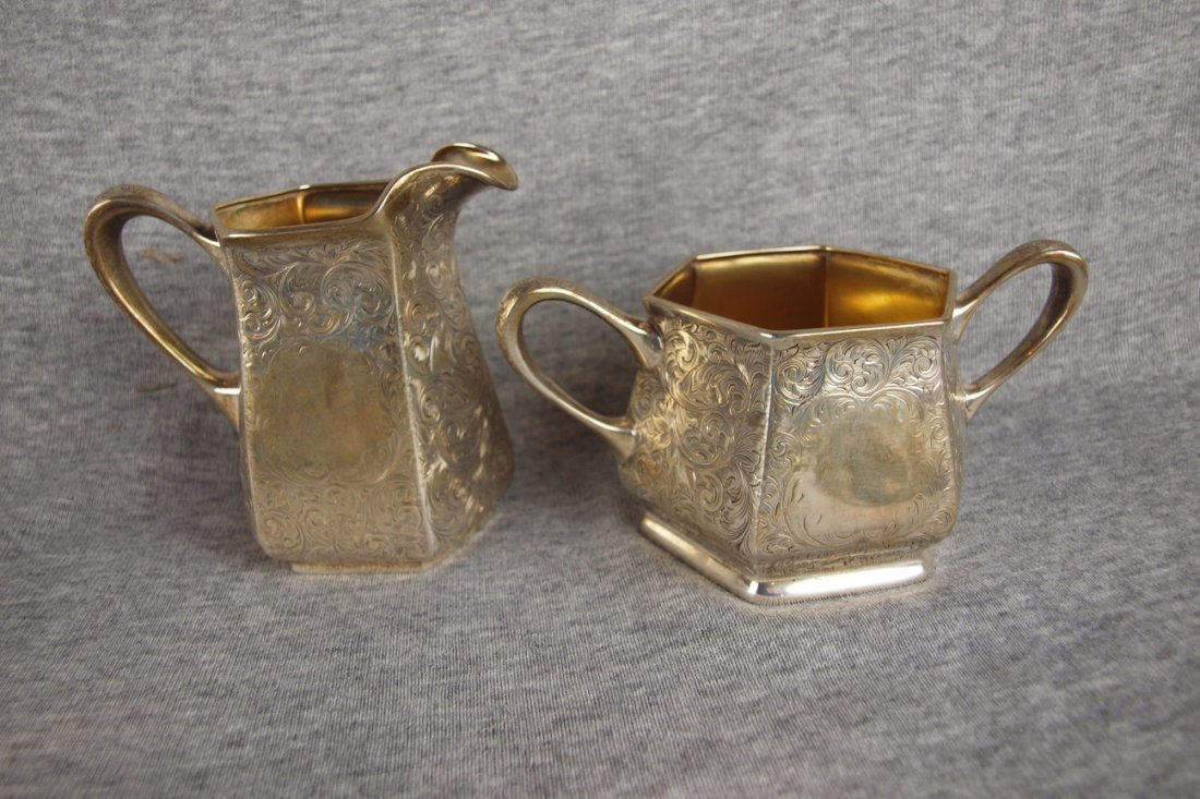 Sterling silver cream and sugar, gold wash interior,