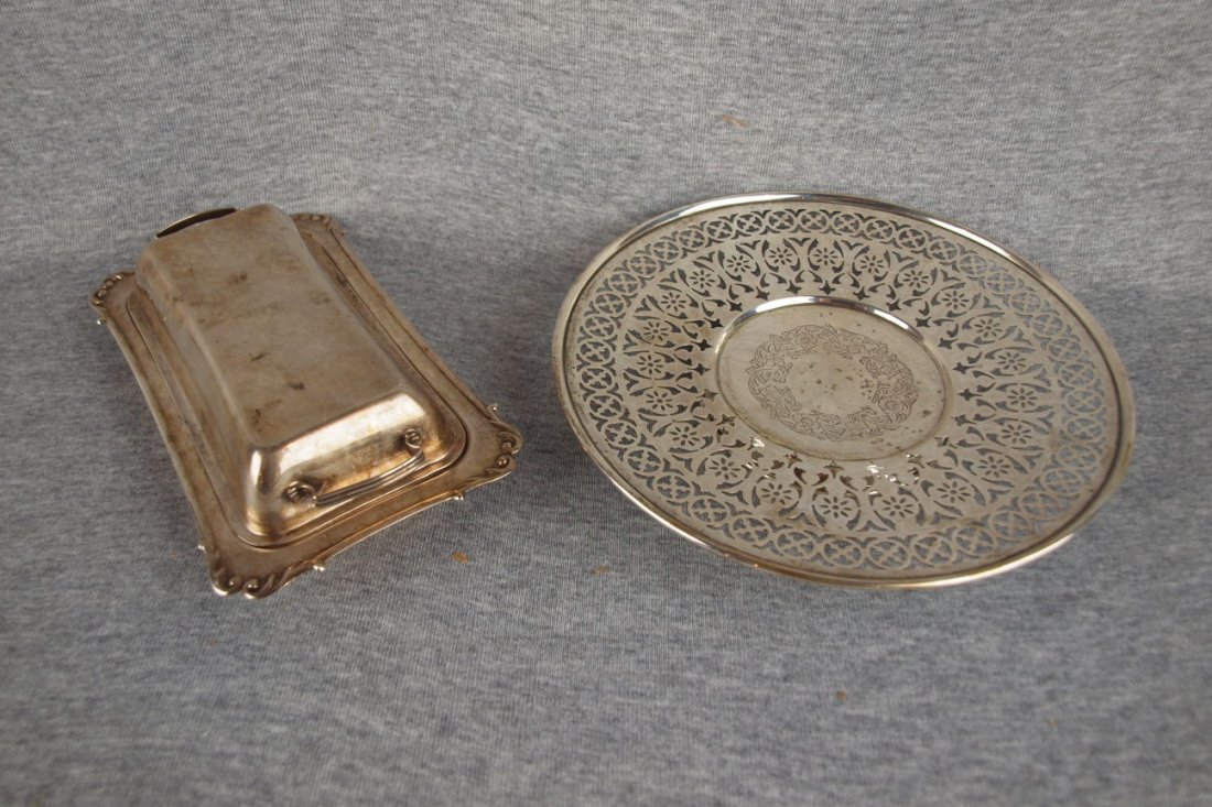 Sterling silver butter dish and tray, 15 oz 