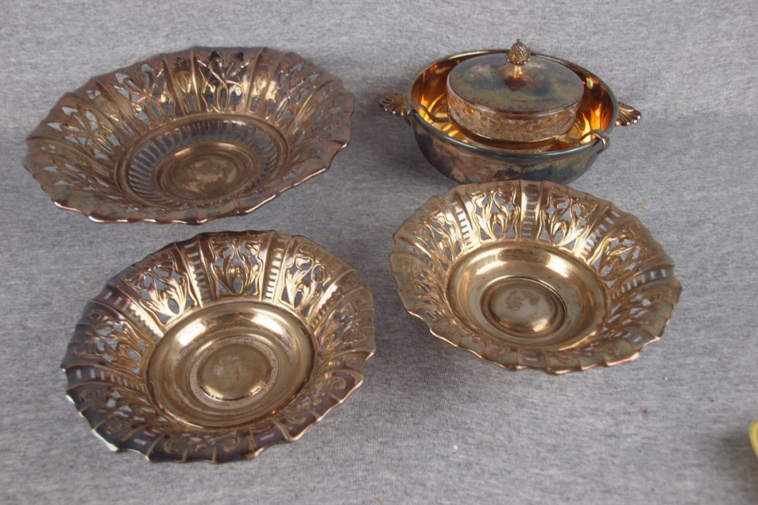 Lot of 3 silver plate trays and shrimp server