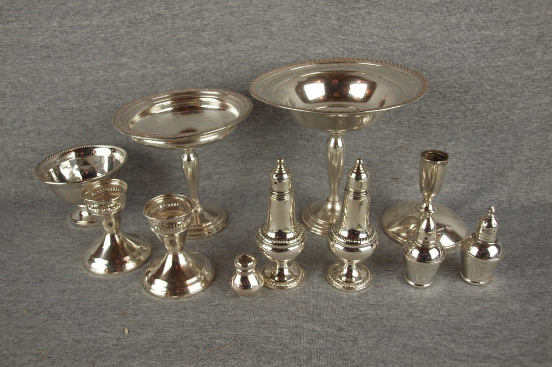 Sterling silver lot of 11 pieces - compotes, candle 