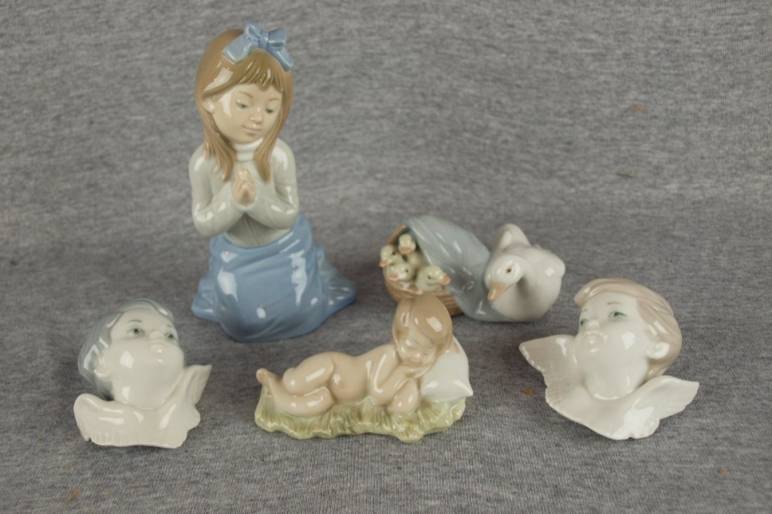 Lladro lot of 5 items - praying girl, duck & duckling