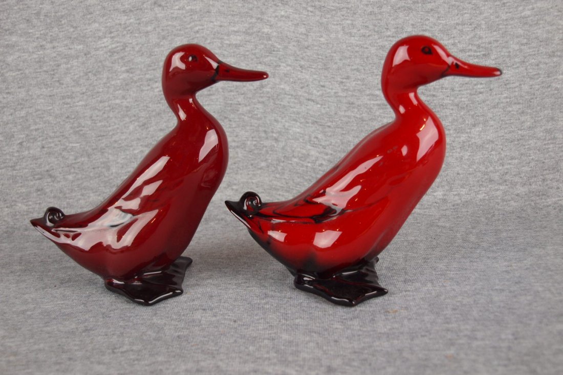 Royal Doulton Flambe pair of ducks, 6" 