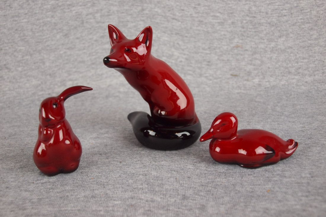 Royal Doulton Flambe lot of 3 animals - fox, rabbit 