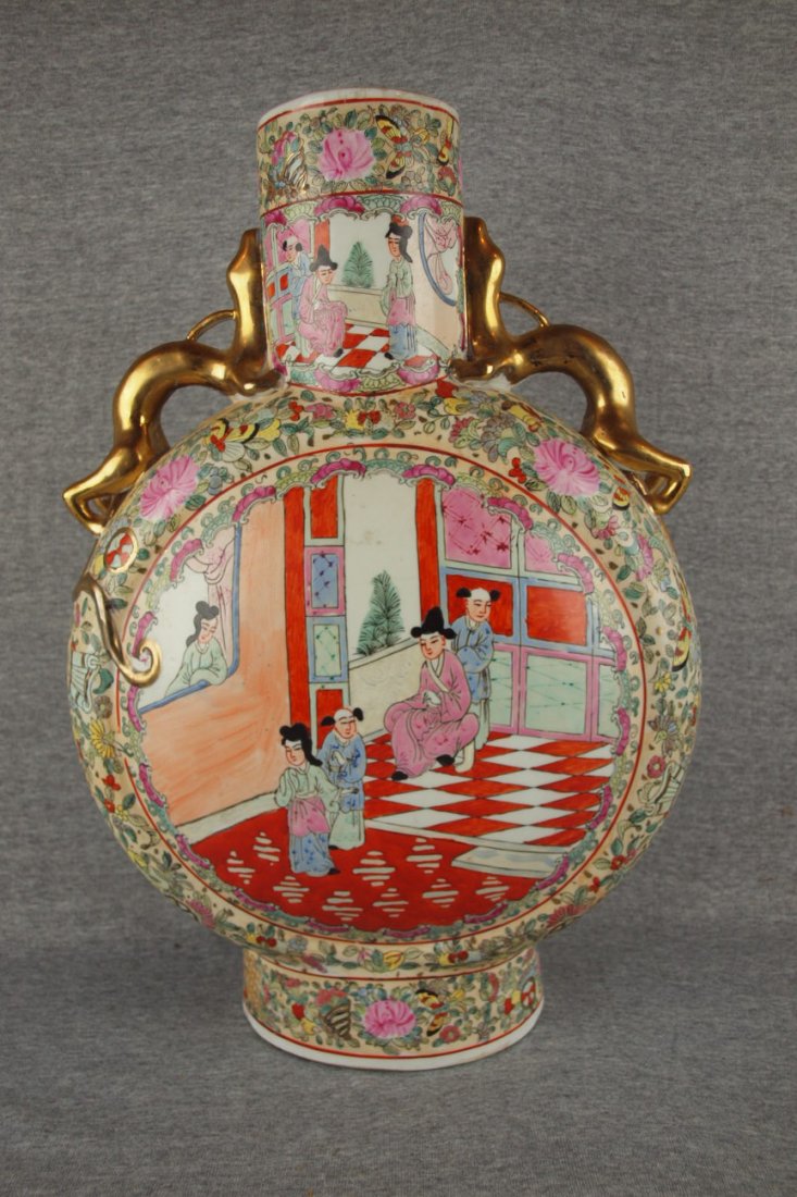 Chinese large Oriental moon vase with gold animal ha - 3