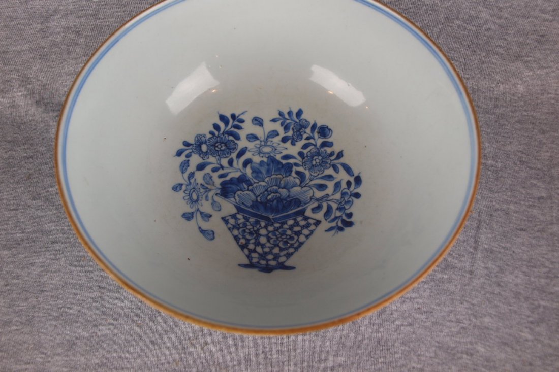 Oriental blue and white porcelain bowl, 8"d - 2