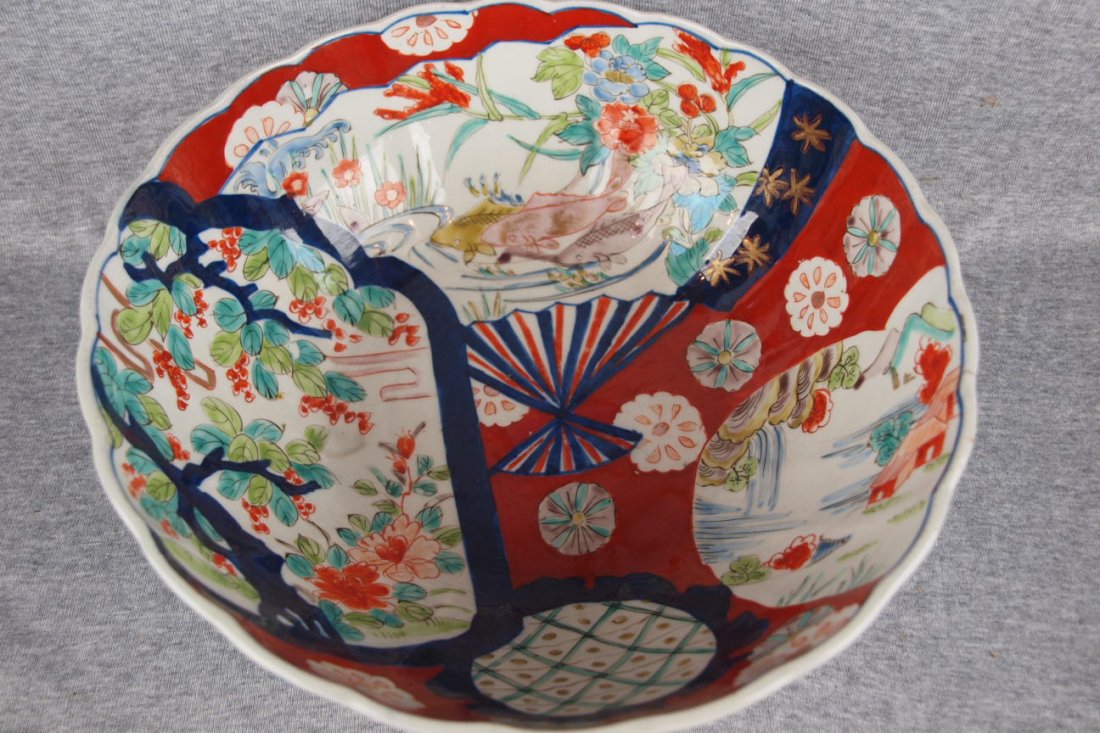 Imari large bowl with various scenes, 11 1/4"d, hair - 2