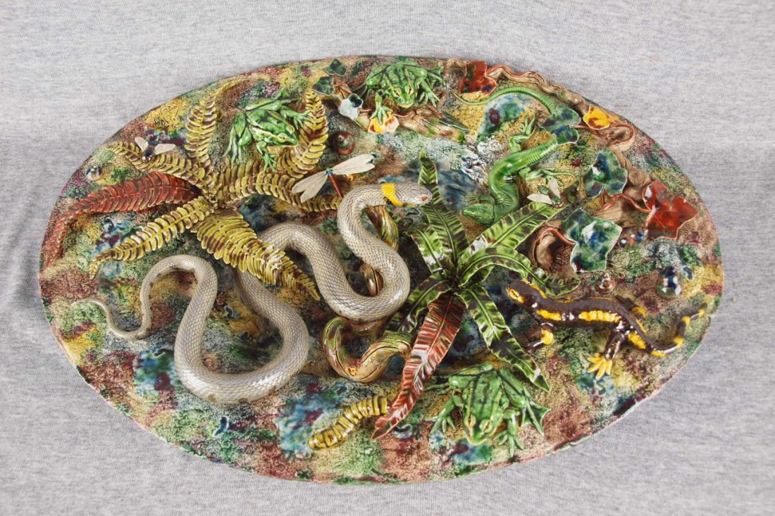 Geoffrey Luff majolica Palissy Ware large oval tray 