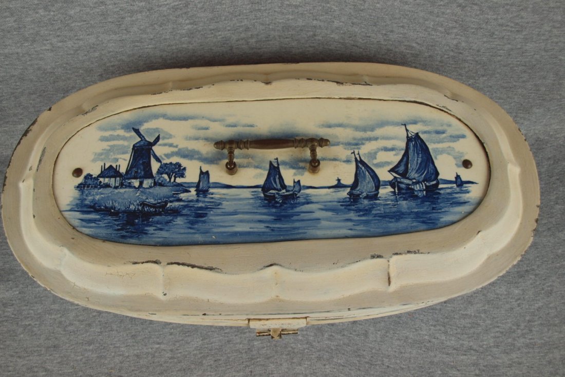 Delft early blue and white bread box, tin with porce - 2