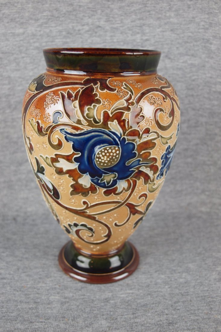 Doulton Lambeth stoneware vase with floral motif, 8"