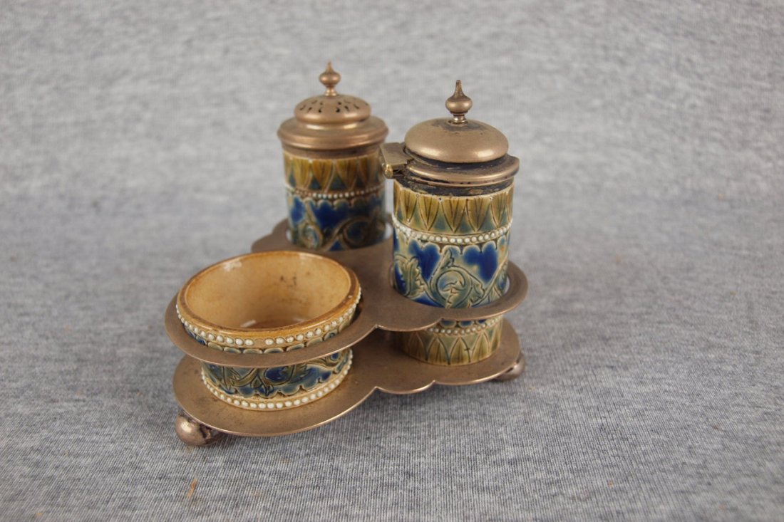 Doulton Lambeth 3 piece condiment set with salt dip, 