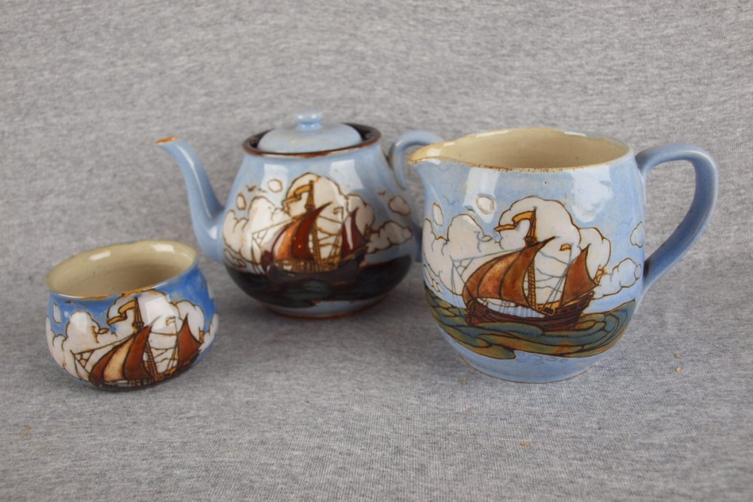 Doulton Lambeth stoneware 3 pieces teaset with saili