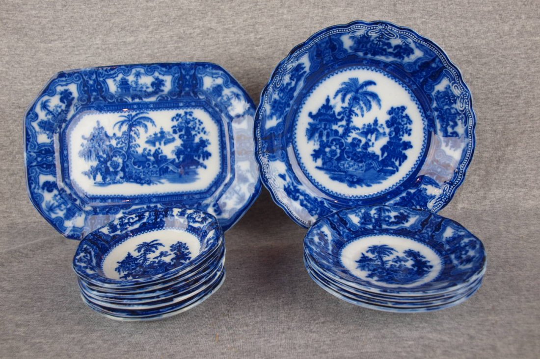 W. Adams flow blue "Kyber" lot of 13 pieces - 10" pl
