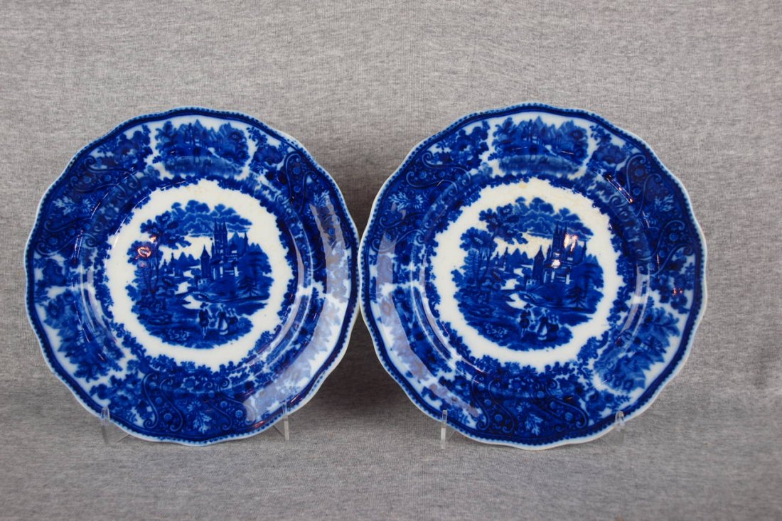 Flow blue pair of plates, 9 3/4": Flow blue pair of plates, 9 3/4"