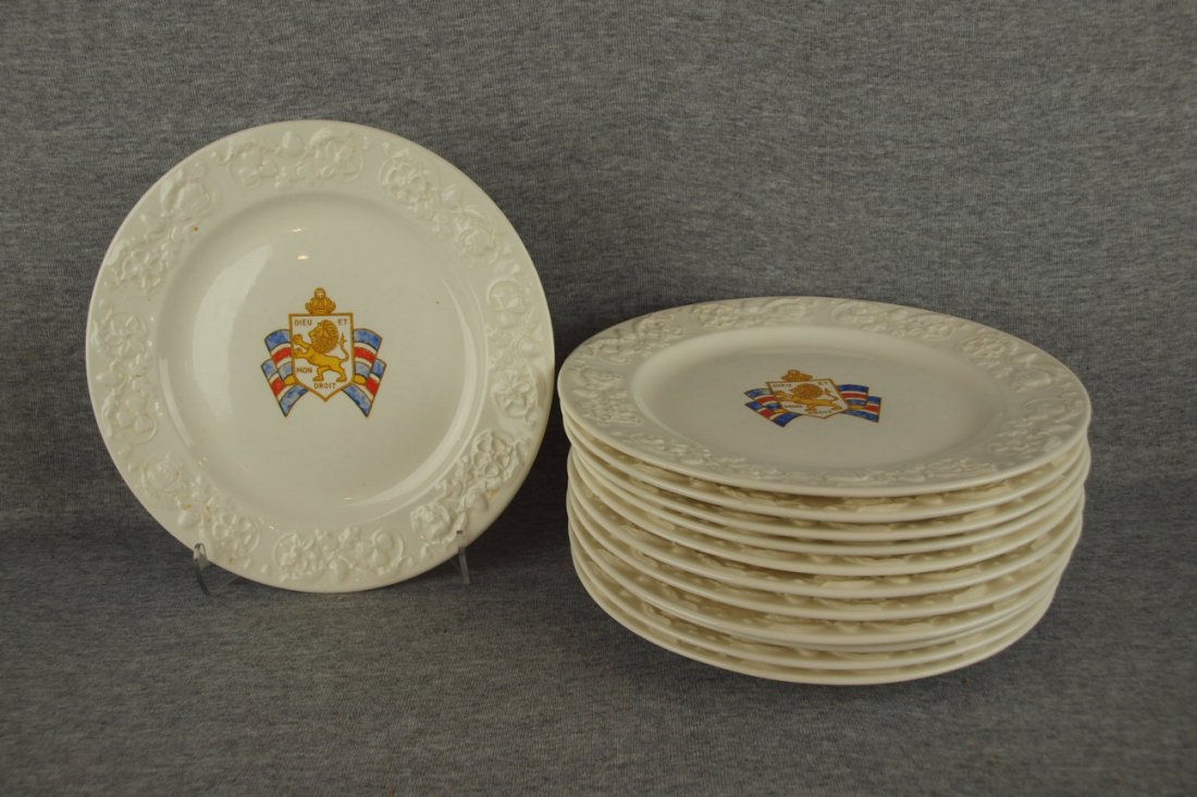 Set of 12-9" plates "Bundles for Britain" by Steuben