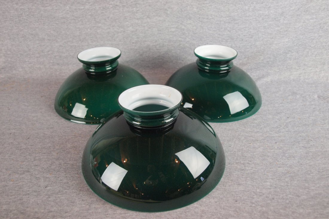 Lot of 3 green cased glass lamp shades, 10" 