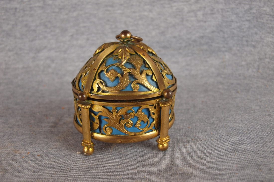 Early brass jewelry casket, 3 1/2": Early brass jewelry casket, 3 1/2"