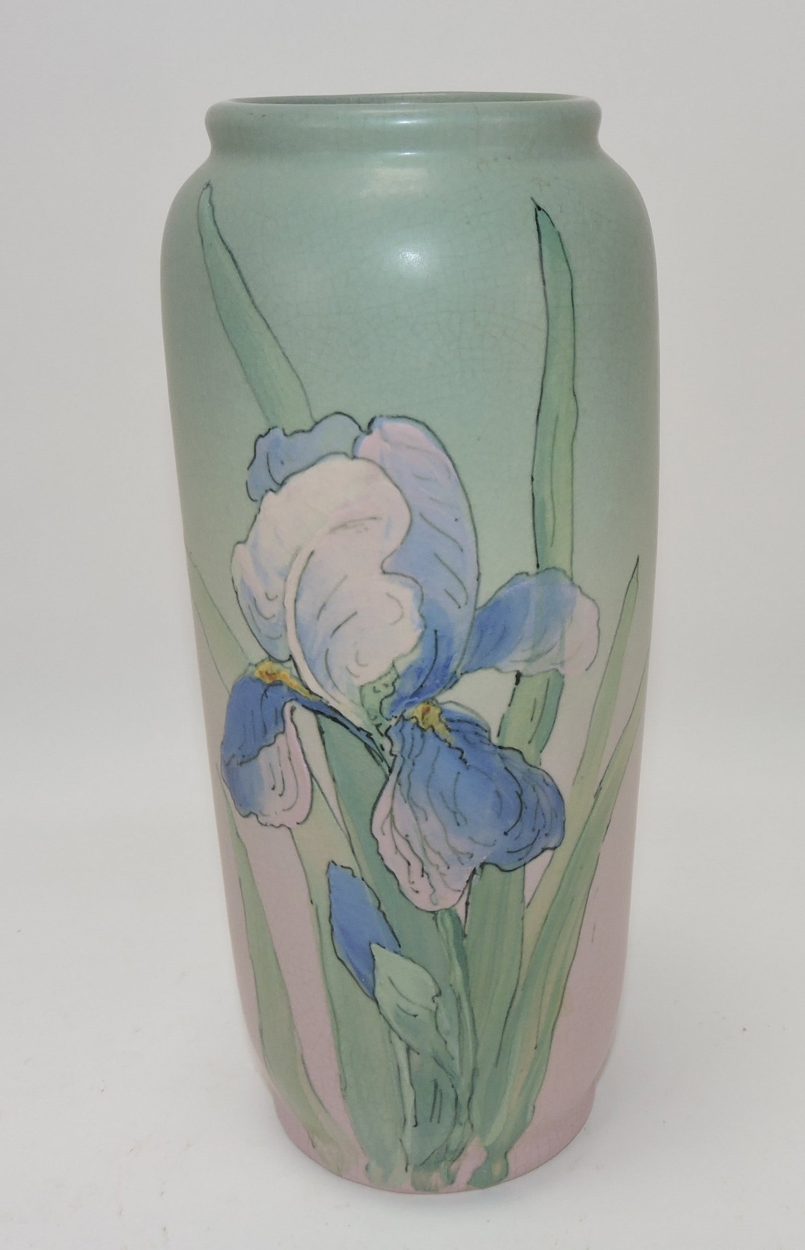Weller Hudson 9 1/2" vase with iris, (1 of 3)