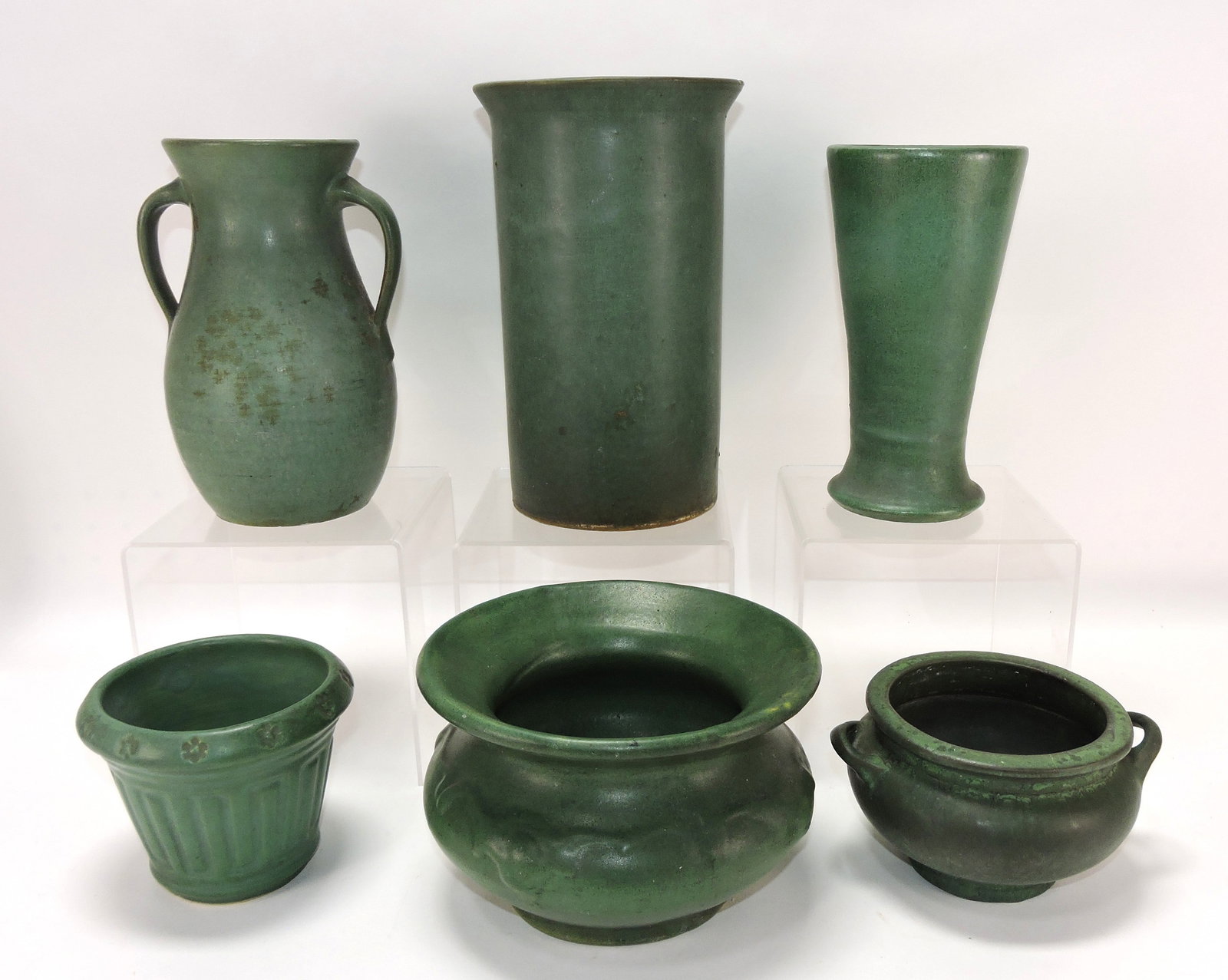 Matte green pottery lot of vases and (1 of 1)