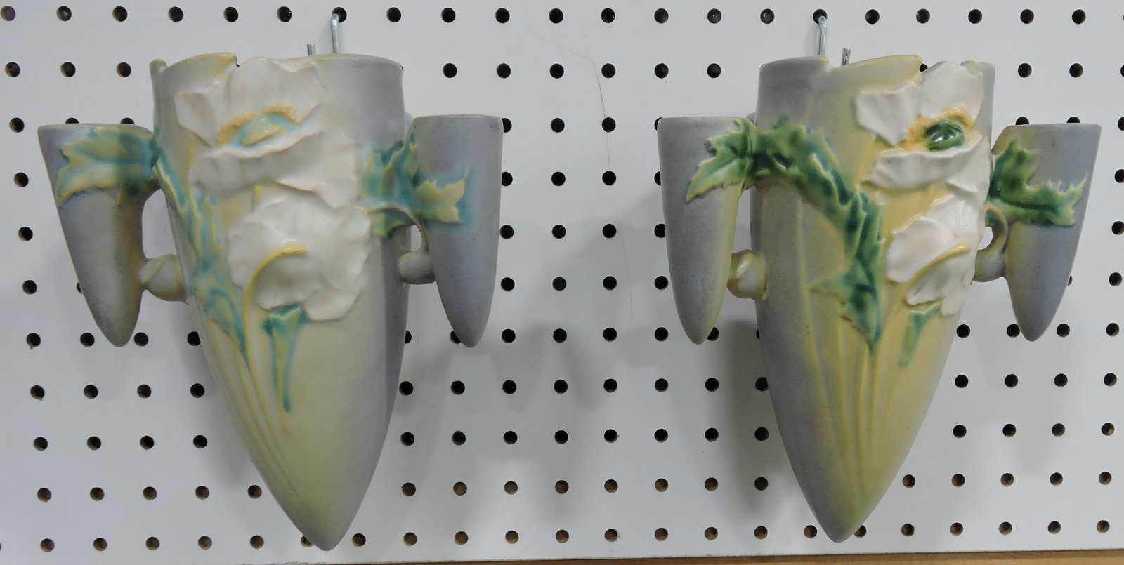 Roseville pair Poppy wall pockets,: 9"