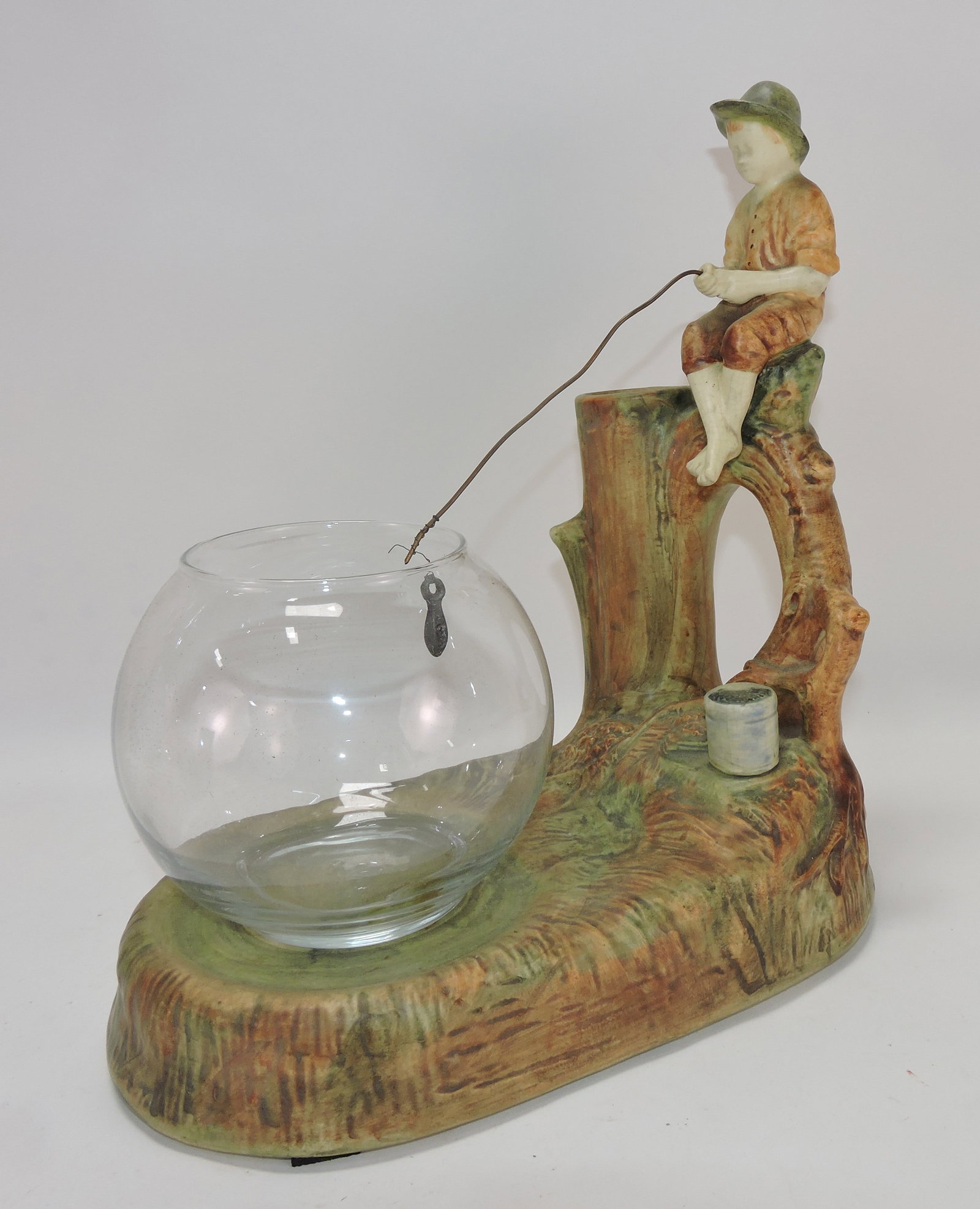 Weller fisherman with fish bowl, 12": .