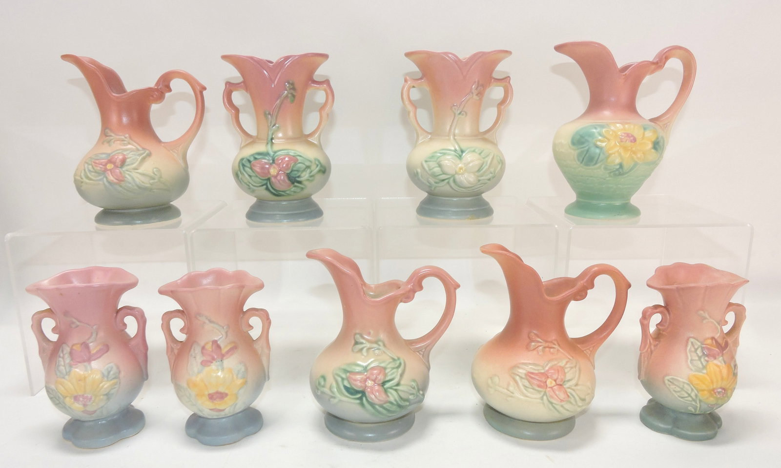 Hull Pottery lot of 9 pieces, 5": .