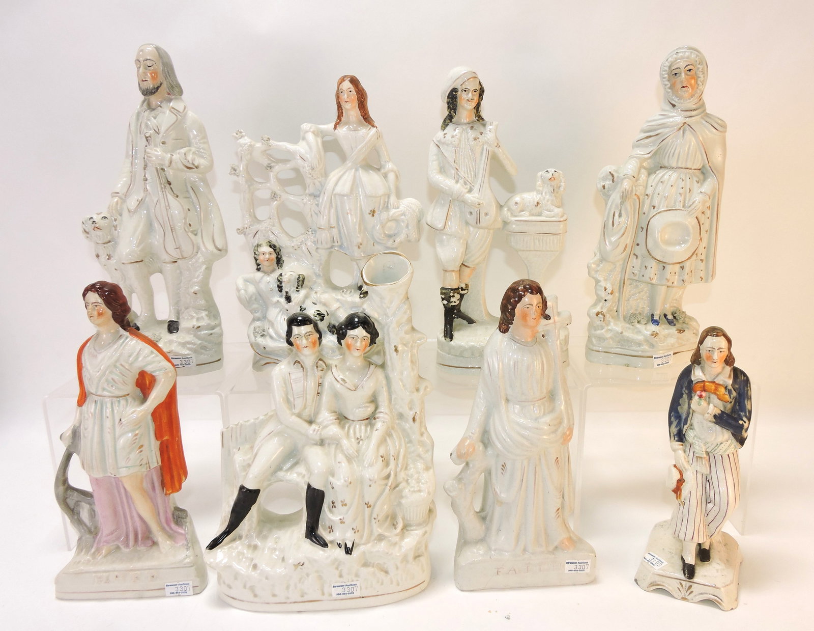 Staffordshire lot of 8 figures,: 8 1/2" to 10"