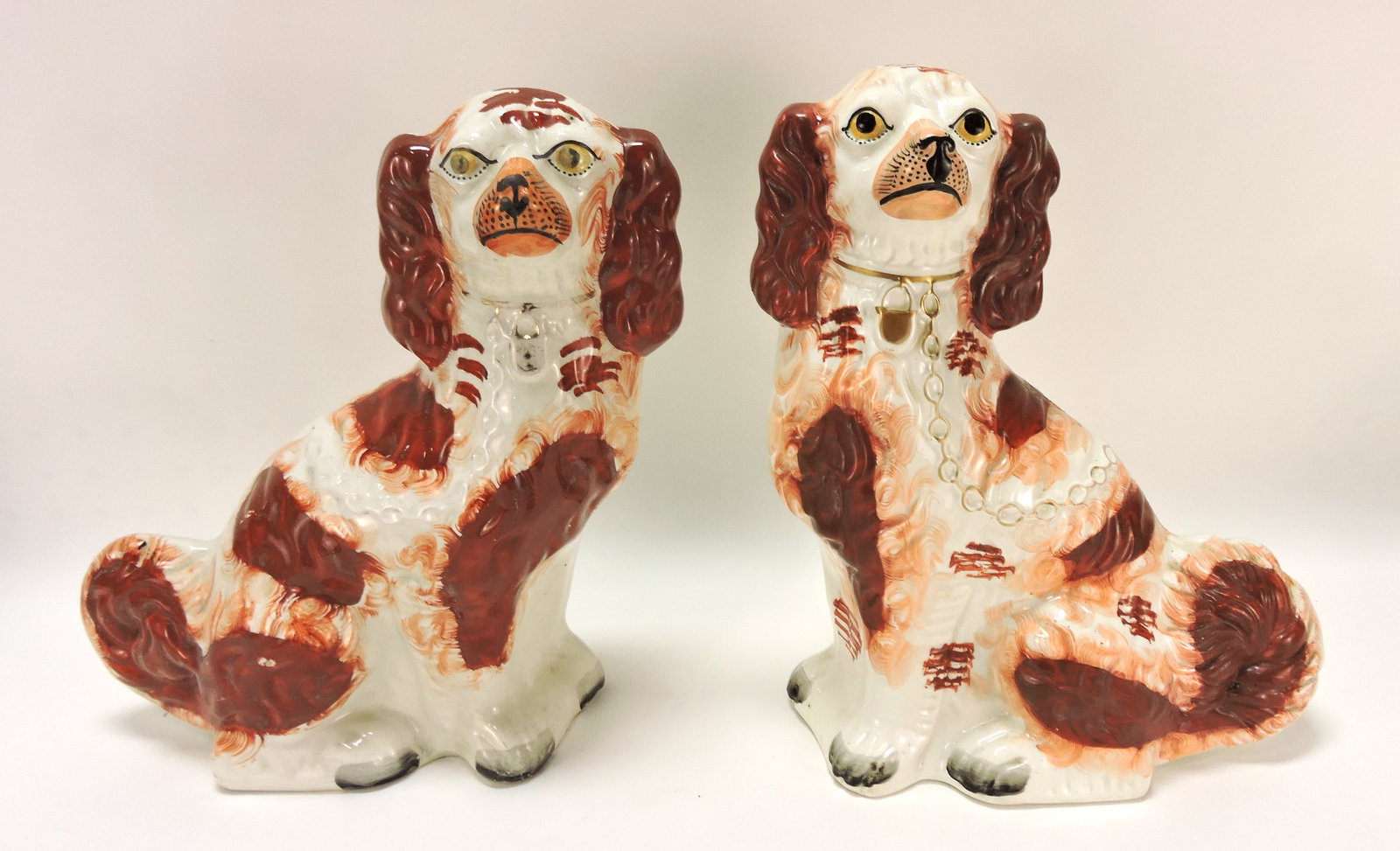 Staffordshire pair of russet spaniels,: 12"
