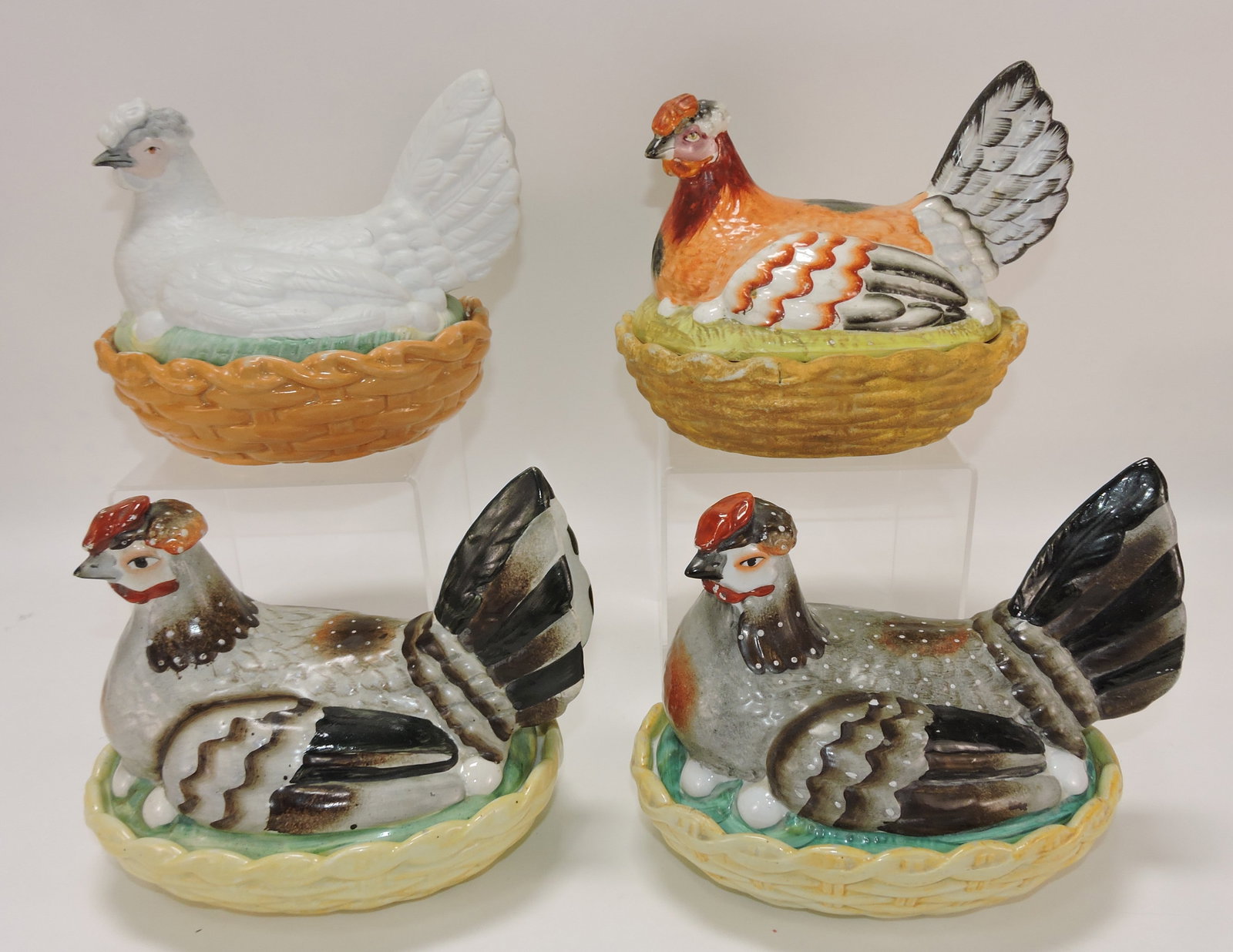 Staffordshire lot of 4 hens on nests, (1 of 1)