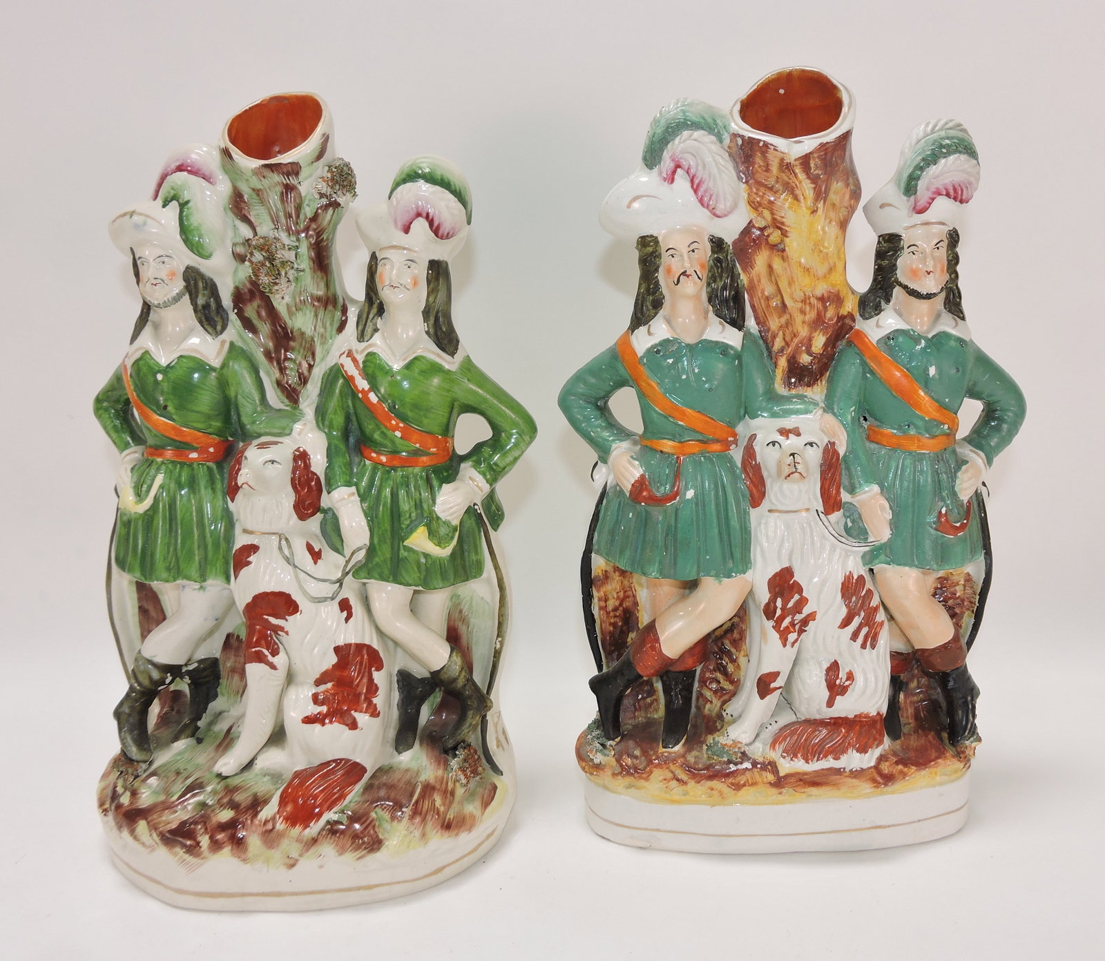 Staffordshire pair of spill vases, 12": .