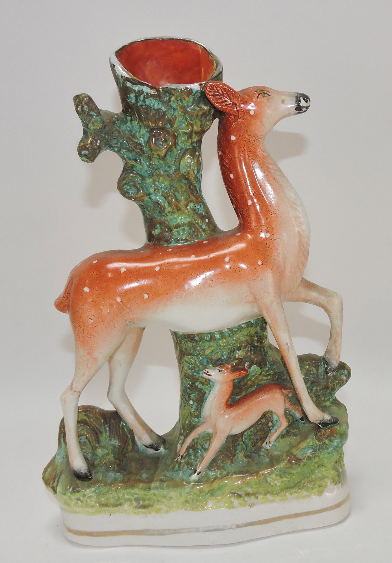 Staffordshire pair of deer spill vases,: 12"
