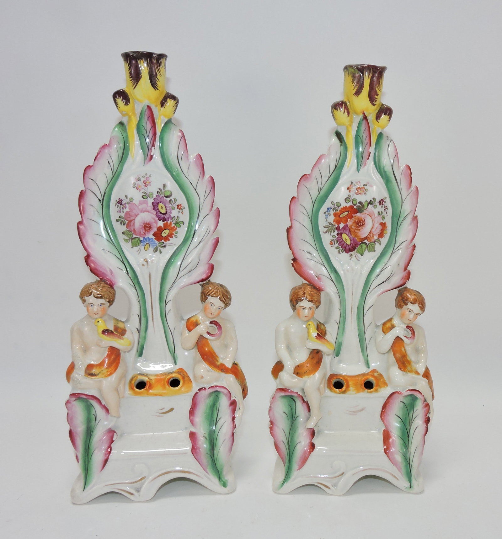 Staffordshire pair of candle holders,: 12"