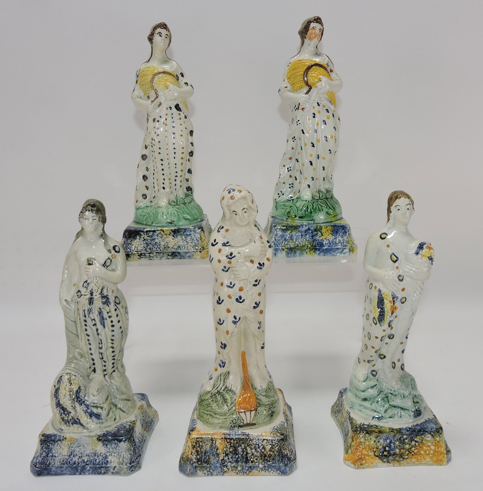 Staffordshire Pearlware lot of 5 figures,: 9"