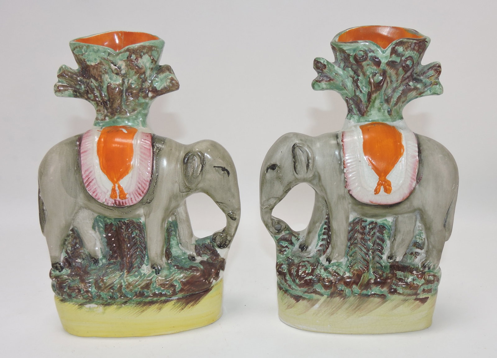 Staffordshire pair of elephant spill vases, (1 of 1)