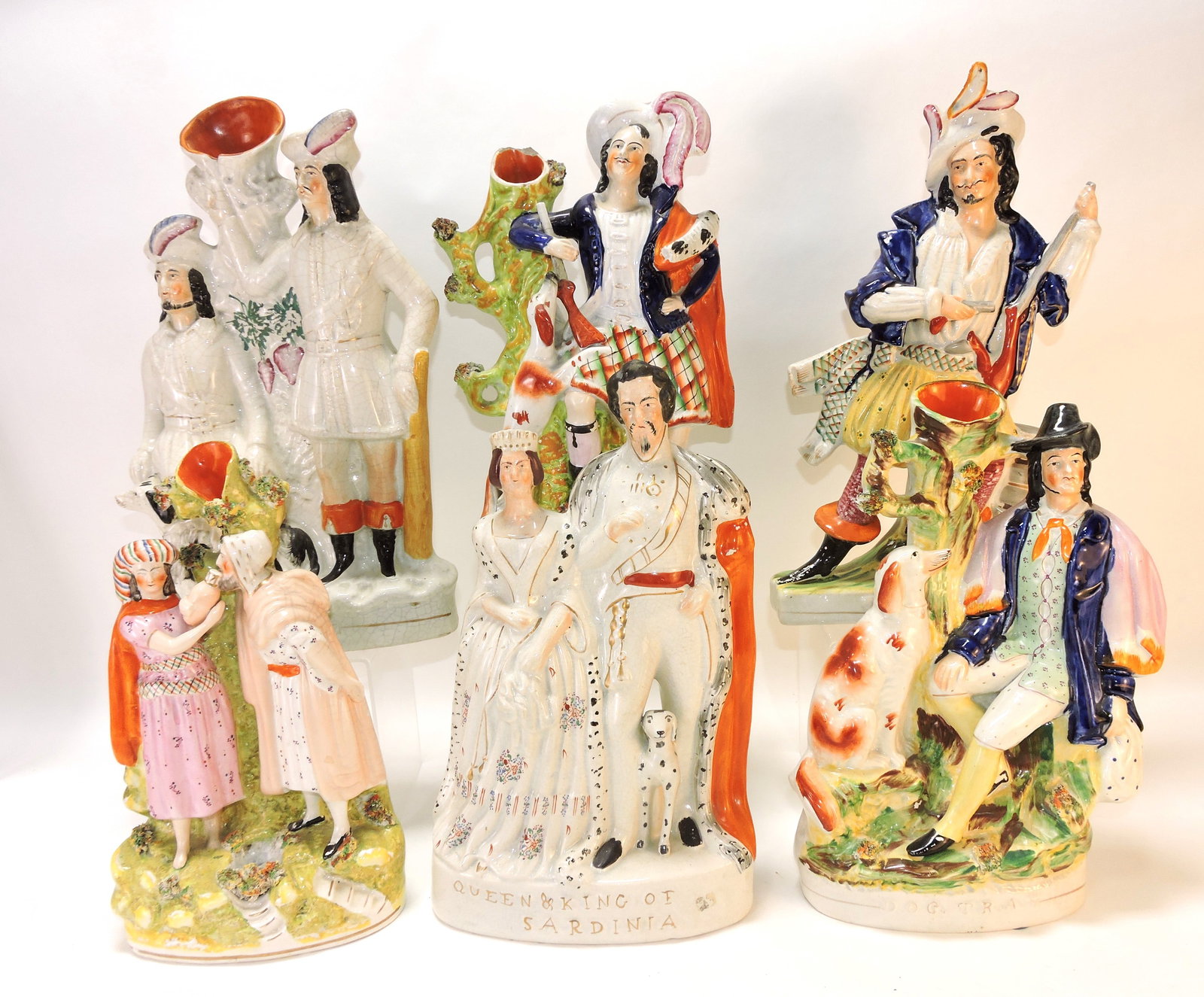 Staffordshire lot of 6 figures,: 12" to 14 1/2", various condition