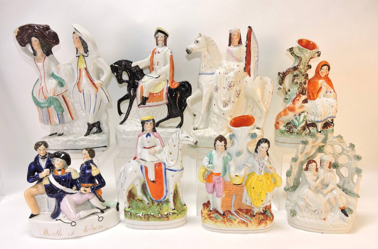 Staffordshire lot of 8 figures,: 8" to 12", various condition