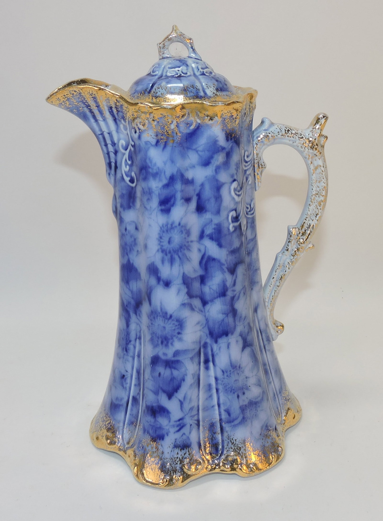 Warwick flow blue chocolate pot, 9": .