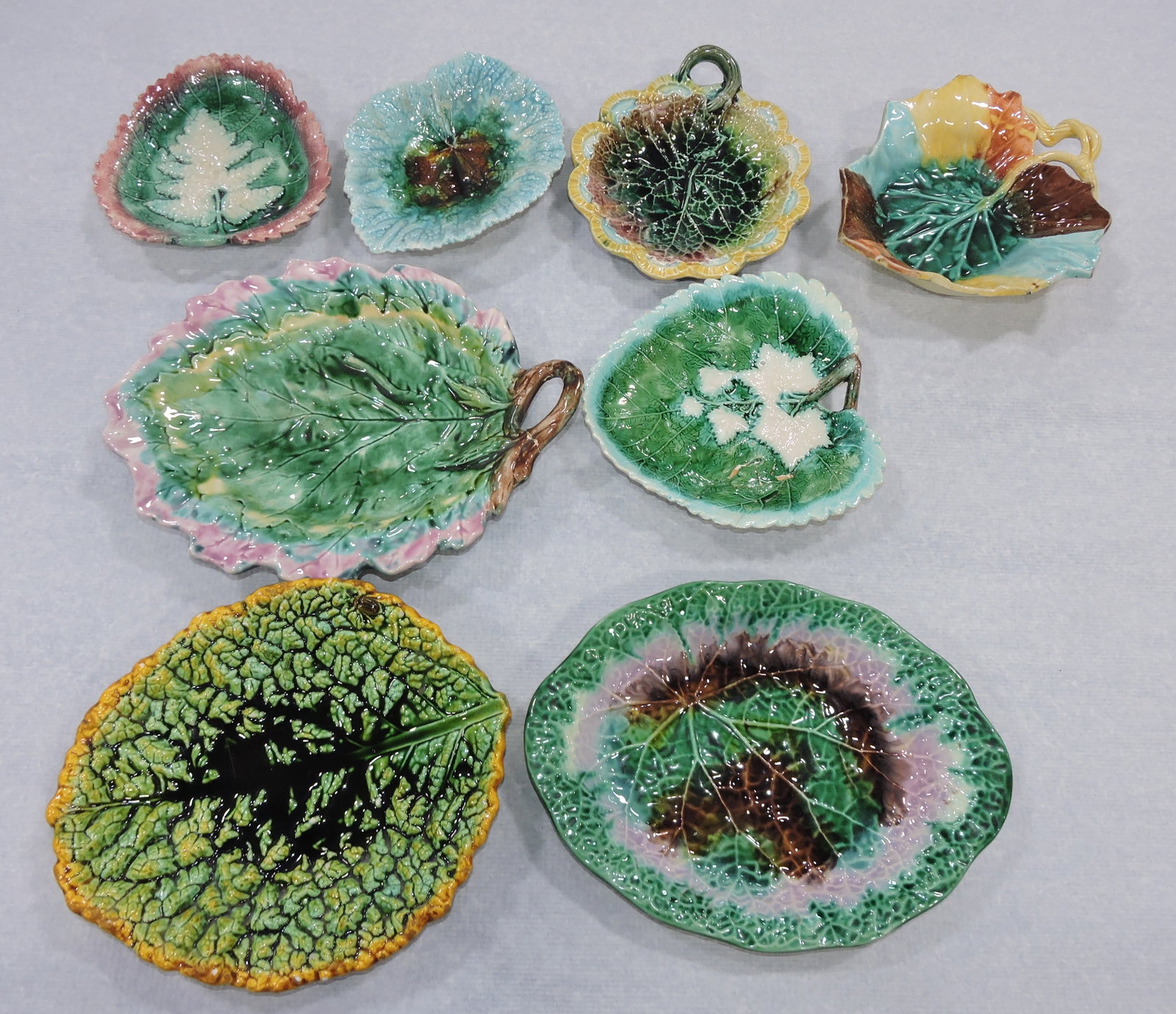 Majolica lot of 8 leaf trays, 7" to 12", (1 of 1)