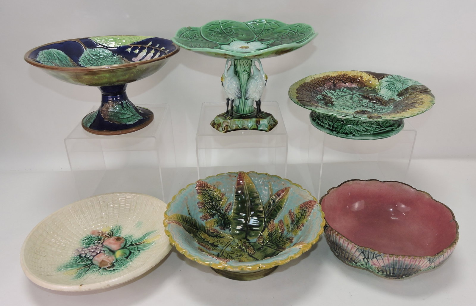 Majolica lot of 6 compotes/bowls,: various condition