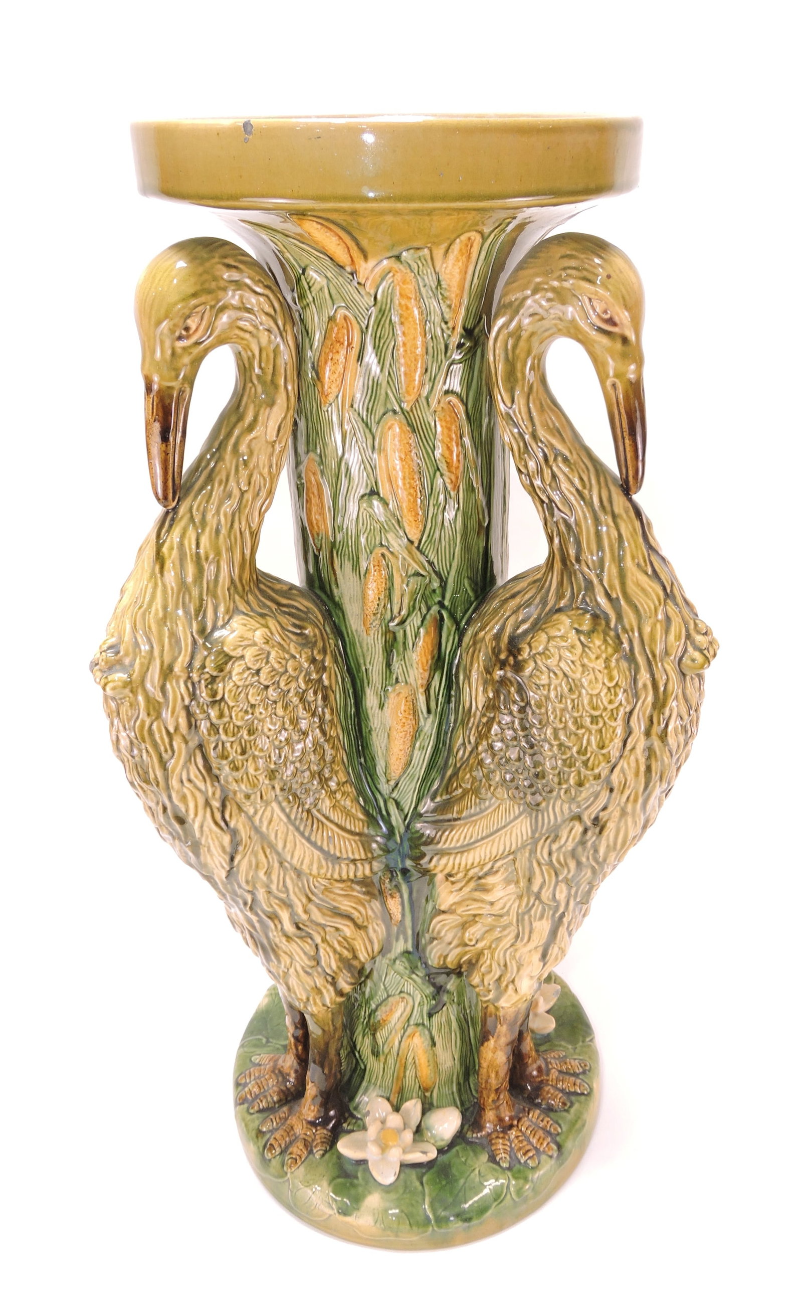 Majolica large stork pedestal, 27", (1 of 1)
